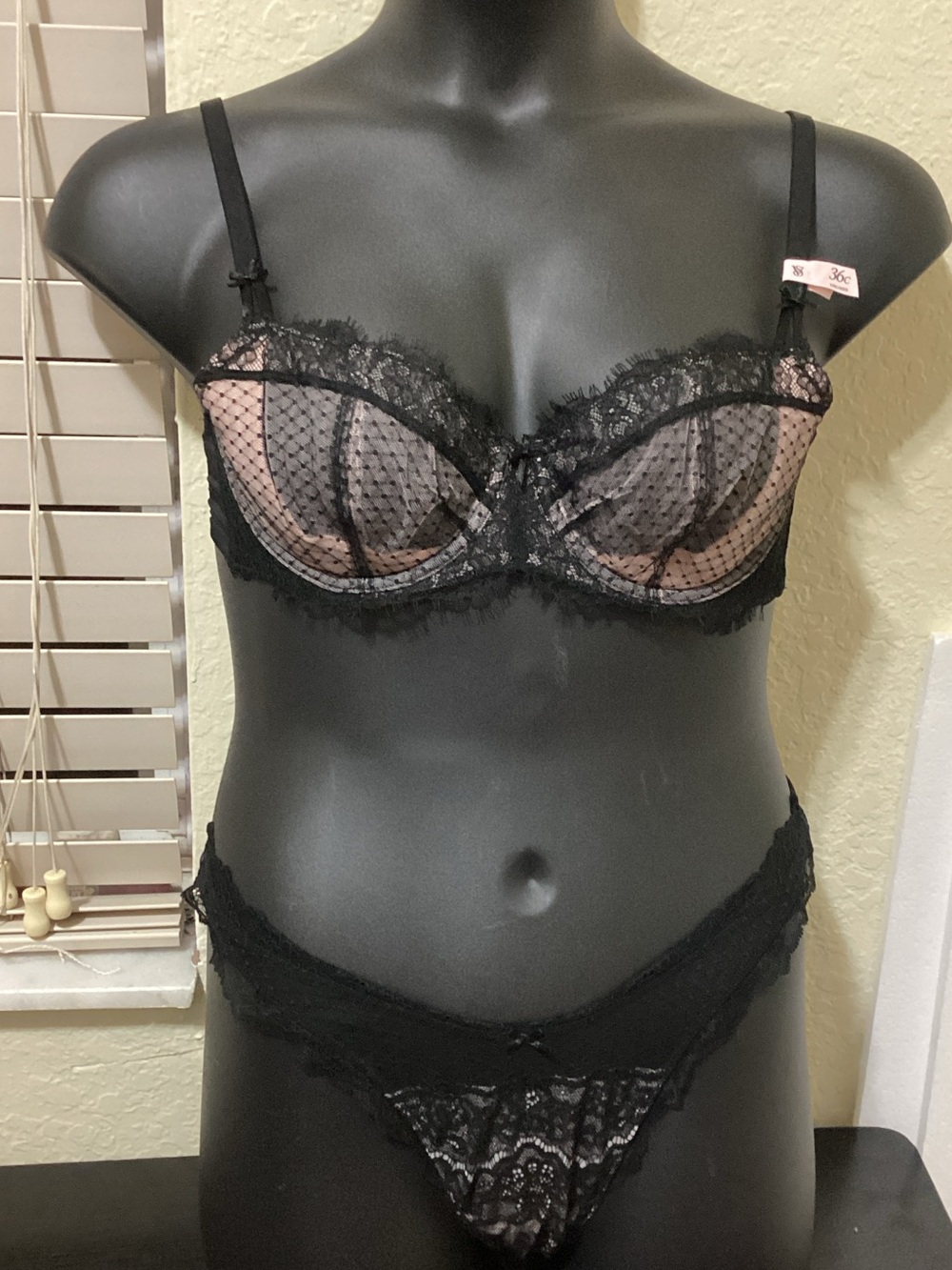 Victoria's Secret Black Lace & Nude Mesh Underwire Bra Set